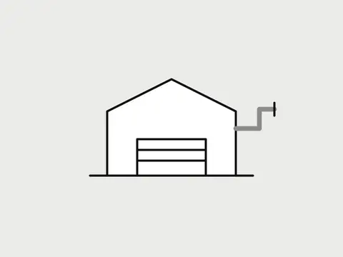 Placeholder line icon of a warehouse with a pipe run